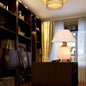 Modern Luxury Fabric Shade Marble Cylinder Base 1-Light Table Lamp For Bedroom