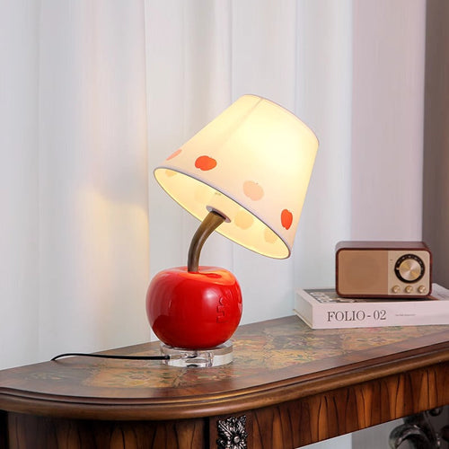 Contemporary Creative Tilted Resin Apple Fabric Shade 1-Light Table Lamp For Bedroom