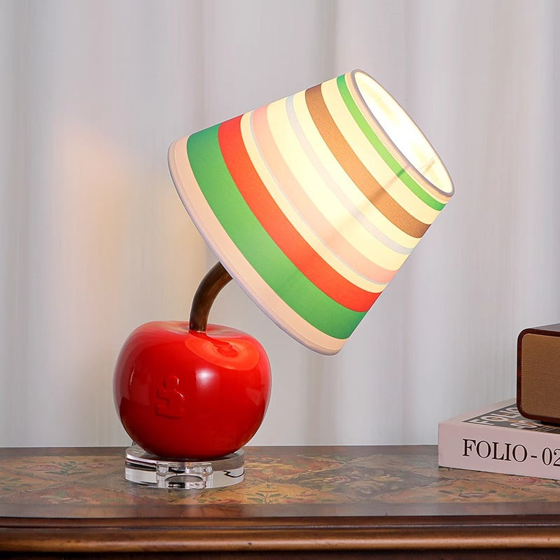 Contemporary Creative Tilted Resin Apple Fabric Shade 1-Light Table Lamp For Bedroom