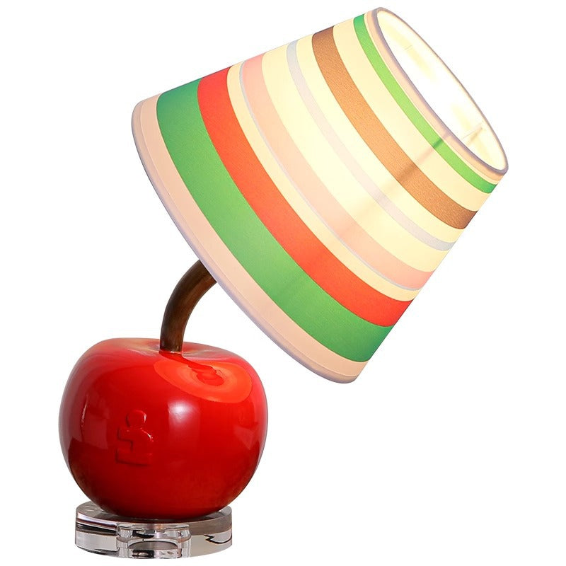 Contemporary Creative Tilted Resin Apple Fabric Shade 1-Light Table Lamp For Bedroom