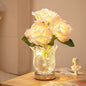 Modern Art Deco Artificial Rose Flower Glass Bottle Base LED Table Lamp For Bedroom