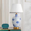 Traditional Chinese Blue And White Porcelain Ceramic Vase Base Pleated Fabric Shade 1-Light Table Lamp For Study