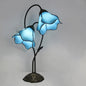 Traditional European Lotus Glass Shade Resin Base 2-Light Table Lamp For Bedroom