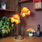Traditional European Lotus Glass Shade Resin Base 2-Light Table Lamp For Bedroom