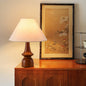 Traditional Japanese Printed Fabric Conical Shade Solid Wood 1-Light Table Lamp For Bedroom