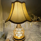 Traditional European Glass Base Fabric Tassel Shade 1-Light Table Lamp For Bedroom