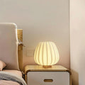 Traditional Japanese Fabric Round Cage Solid Wood 1-Light Table Lamp For Bedroom