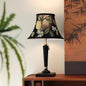 Traditional French Printed Round Fabric Shade Solid Wood Base 1-Light Table Lamp For Home Office