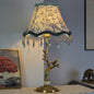 Traditional European Fabric Tassel Shade Antique Brass Peacock Base 1-Light Table Lamp For Bedroom