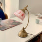 Traditional French Antique Brass Printed Glass Round Shade 1-Light Table Lamp For Home Office
