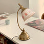 Traditional French Antique Brass Printed Glass Round Shade 1-Light Table Lamp For Home Office