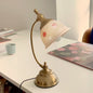 Traditional French Antique Brass Printed Glass Round Shade 1-Light Table Lamp For Home Office