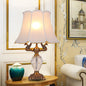 Traditional Vintage Fabric Bell Shade Crystal Carving Zinc Alloy Base 3-Light Table Lamp For Bedroom