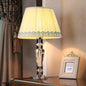 Traditional European Pleated Fabric Round Shade Crystal Base 1-Light Table Lamp For Bedroom
