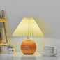 Contemporary Retro Pleated Fabric Conical Shade Walnut Wood Grain Base 1-Light Table Lamp For Bedroom