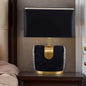 Modern Eclectic Fabric Square Shade Leather Iron 1-Light Table Lamp For Bedroom