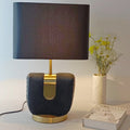 Modern Eclectic Fabric Square Shade Leather Iron 1-Light Table Lamp For Bedroom