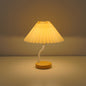 Modern Art Deco Pleated Floral Print Conical Fabric Shade Solid Wood Built-In Shelf Base LED Table Lamp Night Light For Bedroom