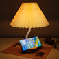 Modern Art Deco Pleated Floral Print Conical Fabric Shade Solid Wood Built-In Shelf Base LED Table Lamp Night Light For Bedroom