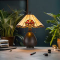 Traditional Tiffany Stained Glass Conical Shade Resin Vase Base 1-Light Table Lamp For Bedroom