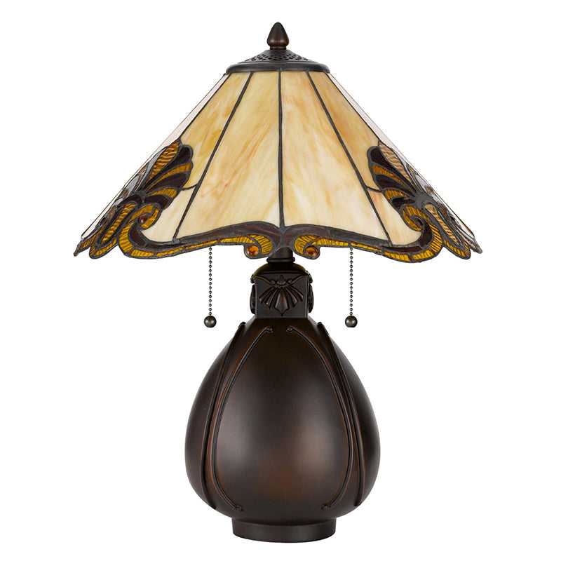 Traditional Tiffany Stained Glass Conical Shade Resin Vase Base 1-Light Table Lamp For Bedroom