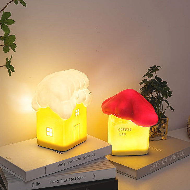 Contemporary Creative Ceramic Cute Snow House USB LED Table Lamp Night Light For Bedroom