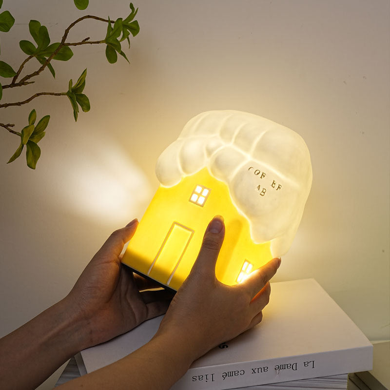 Contemporary Creative Ceramic Cute Snow House USB LED Table Lamp Night Light For Bedroom