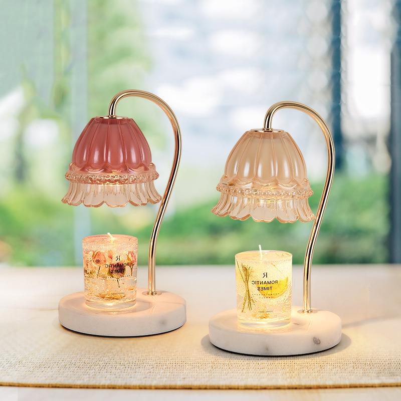 Traditional European Flower Glass Shade Marble Hardware 1-Light Melting Wax Table Lamp For Bedside