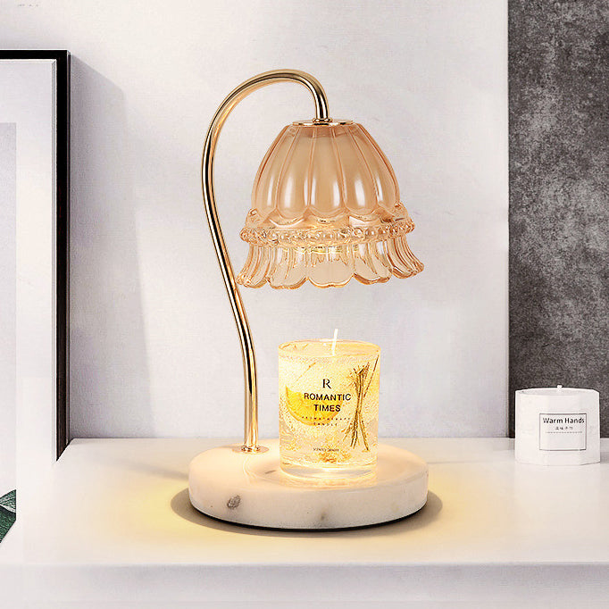 Traditional European Flower Glass Shade Marble Hardware 1-Light Melting Wax Table Lamp For Bedside