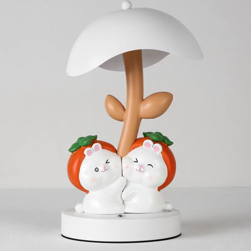 Contemporary Creative Resin Rabbit Decor Iron Mushroom Shade LED Night Light Table Lamp For Bedroom