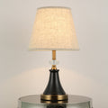 Traditional Colonial Fabric Round Shade Hardware Base 1-Light Table Lamp For Bedroom
