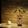 Traditional Tiffany Cone Metal Stained Glass 3-Light Table Lamp For Bedroom