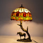 Traditional Tiffany Round Cone Umbrella Iron Stained Glass 2-Light Table Lamp For Bedroom