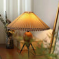 Traditional Vintage Pleated Oval Cone Rubberwood Iron Fabric 1-Light Table Lamp For Bedroom