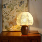 Traditional French Round Wood Alloy Fabric 1-Light Table Lamp For Bedroom
