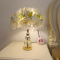 Modern Art Deco Round Metal Rose Crystal Fabric 1-Light Table Lamp For Bedroom