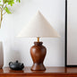 Modern Art Deco Printed Cylinder Cone Wood Fabric 1-Light Table Lamp For Bedroom