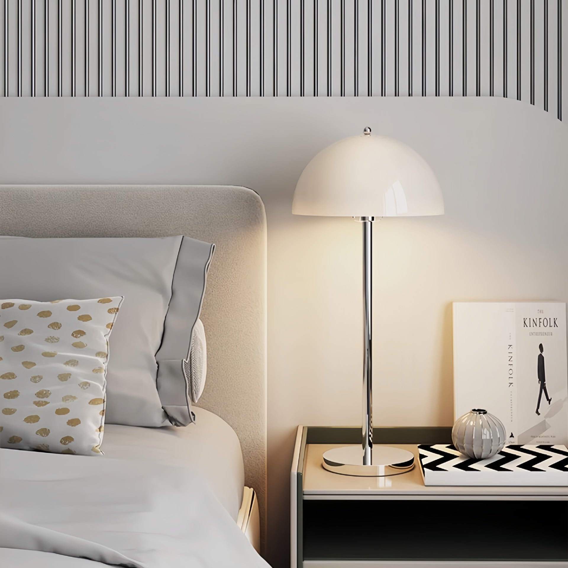 Modern Minimalist Bud Mushroom Round Semicircle Iron Acrylic 1-Light Table Lamp For Bedroom
