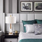 Modern Minimalist Round Cylinder Marble Hardware Fabric 1-Light Table Lamp For Bedroom