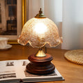 Traditional Vintage Cone Glass Iron Solid Wood 1-Light Table Lamp For Bedroom