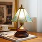 Traditional Vintage Cone Glass Iron Solid Wood 1-Light Table Lamp For Bedroom