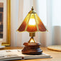 Traditional Vintage Cone Glass Iron Solid Wood 1-Light Table Lamp For Bedroom