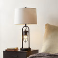 Traditional Vintage Cylinder Linen Metal 1-Light Table Lamp For Bedroom