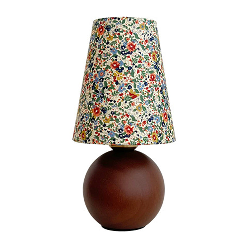 Traditional Vintage Round Sphere Rubberwood Cloth 1-Light Table Lamp For Bedroom