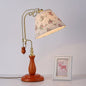 Traditional Rustic Frustum Cone Wood Metal Fabric 1-Light Table Lamp For Bedroom