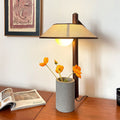 Traditional Vintage Frustum Cone Ash Wood Cement Fabric 1-Light Table Lamp For Bedroom