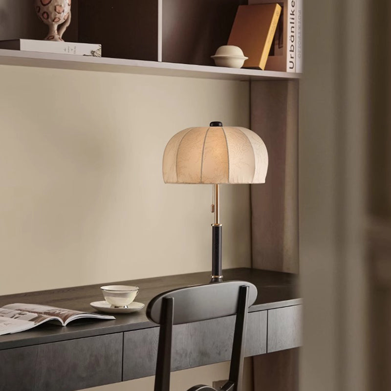 French Dome Table Lamp – 1-Light Ash Wood & Metal Base with Fabric Shade for Bedroom