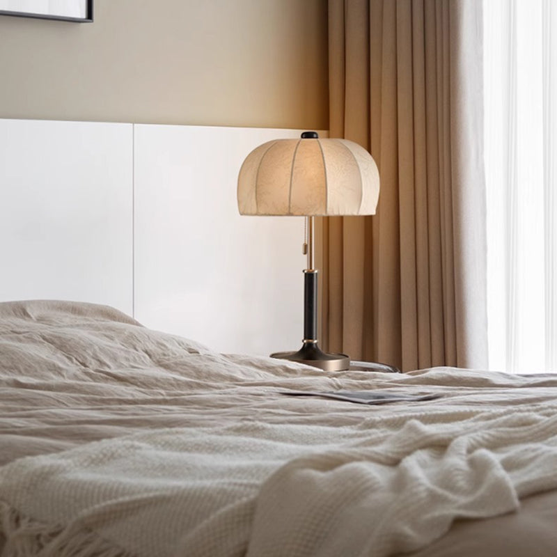 French Dome Table Lamp – 1-Light Ash Wood & Metal Base with Fabric Shade for Bedroom