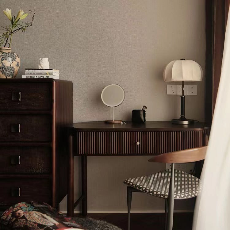 French Dome Table Lamp – 1-Light Ash Wood & Metal Base with Fabric Shade for Bedroom