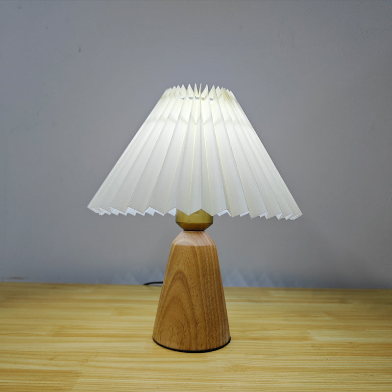 Modern Simplicity Table Lamp – 1-Light Cone Solid Wood & Fabric Lamp for Bedroom